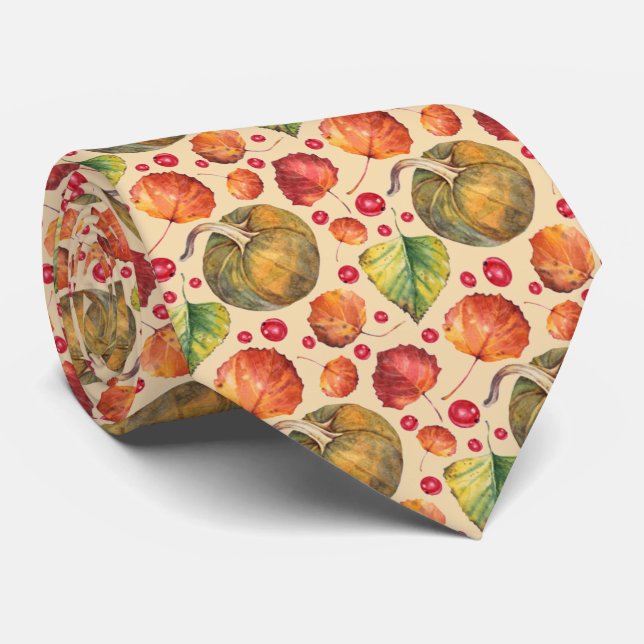 Pumpkin Boho Terracotta Autumn Fall Leaves Tie (Rolled)