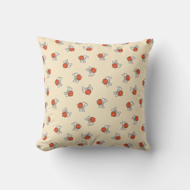 Pumpkin & Bones Halloween Throw Pillow (Front)