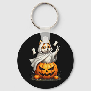 Pumpkin Boo Ghost American Eskimo Dog Halloween Keychain