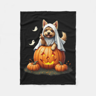 Pumpkin Boo Ghost Yorkie Dog Halloween Costume Fleece Blanket