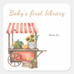 Pumpkin bookplate - baby's first library square sticker