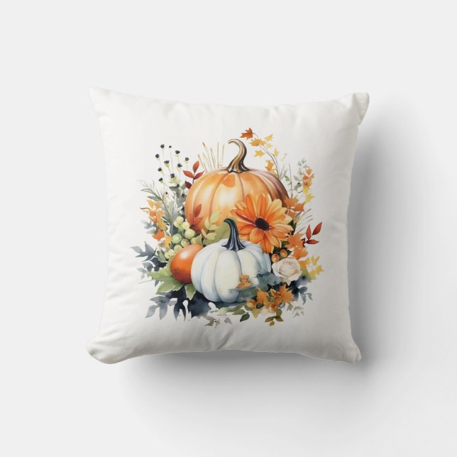 Pumpkin Bouquet Cute Farmhouse Autumn Decor Throw Pillow (Front)