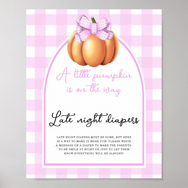 Pumpkin bow arch baby shower Late night diapers Poster (Front)