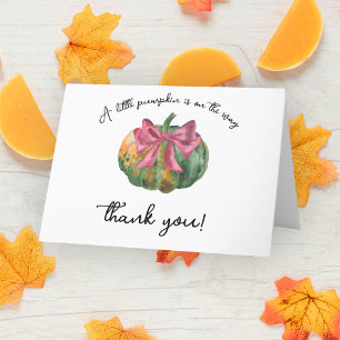 Pumpkin bow autumn baby shower - Thank You Card
