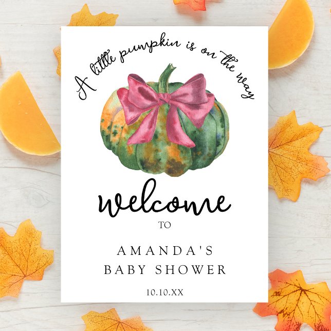 Pumpkin bow autumn welcome baby shower party poster (Creator Uploaded)