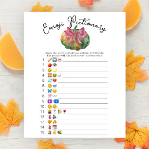 Pumpkin bow baby shower Emoji Pictionary game 