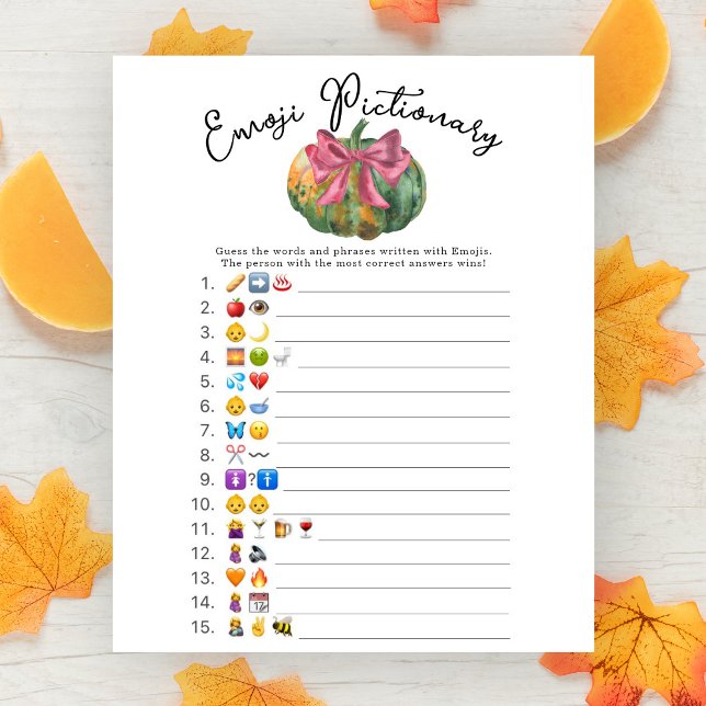 Pumpkin bow baby shower Emoji Pictionary game  (Creator Uploaded)