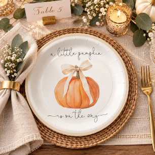 Pumpkin Bow Baby Shower Paper Plate