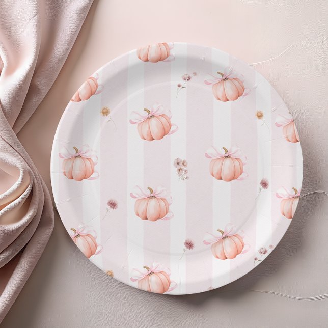Pumpkin Bow Fall Autumn Floral  Baby Shower Paper Plate (Creator Uploaded)