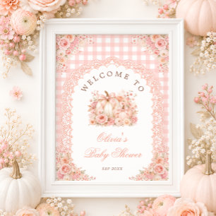 Pumpkin Bow Fall Floral Baby Shower Welcome Poster