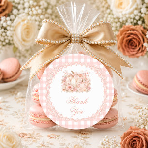 Pumpkin Bow Gingham Thank You Classic Round Sticker