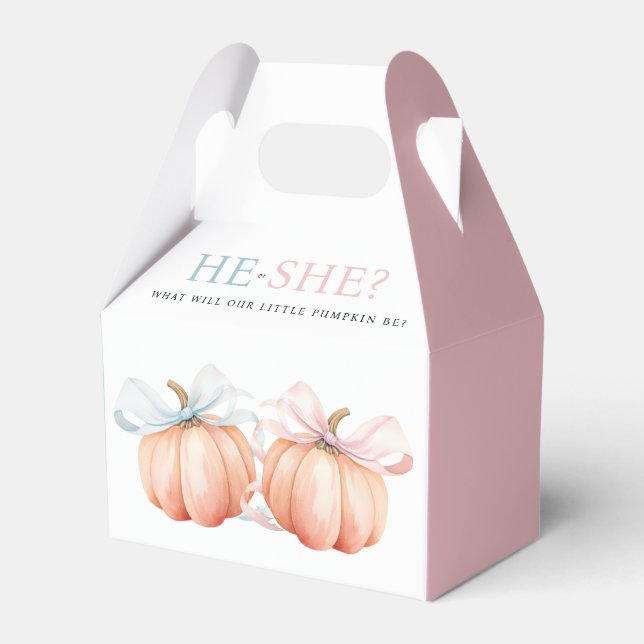 Pumpkin Bow Pink Blue Gender Reveal Favor Box (Front Side)