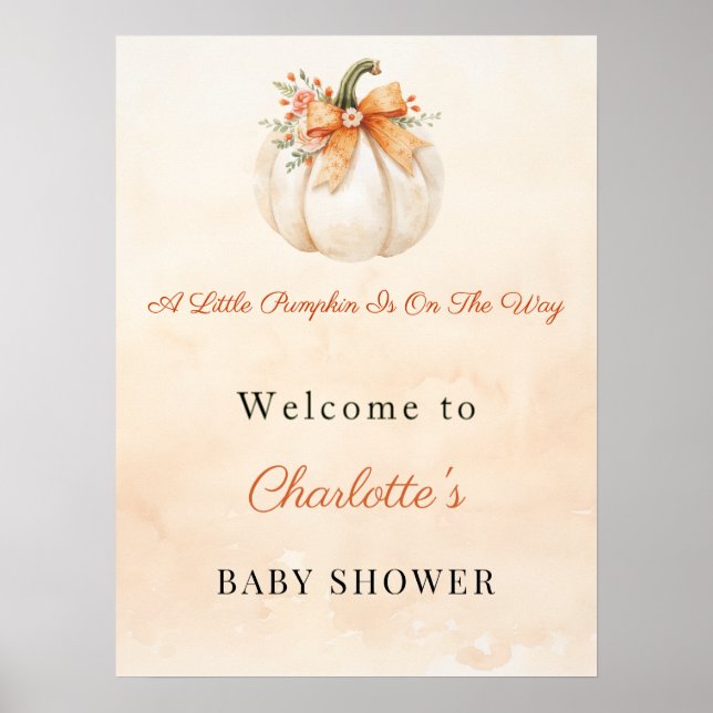 Pumpkin Bow Welcome Baby Shower Poster (Front)