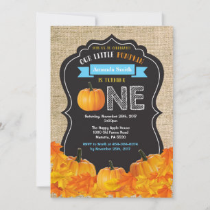 Pumpkin Boy First Birthday Invitation Blue Burlap