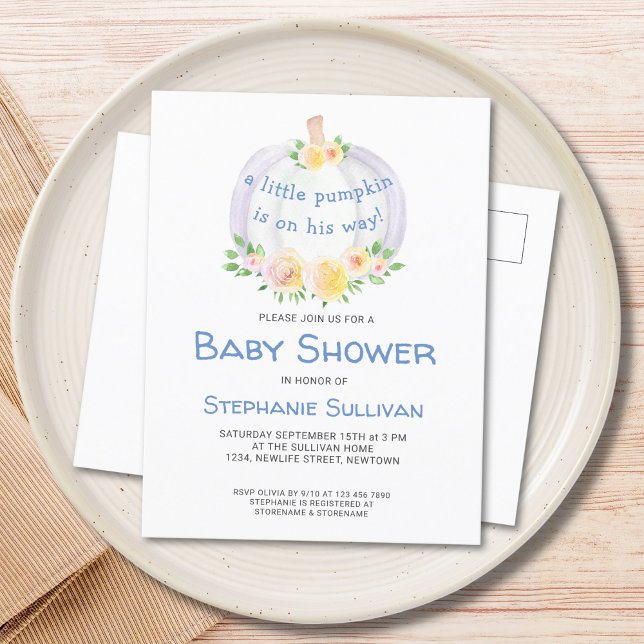  Pumpkin Boys Baby Shower Invitation Postcard (Creator Uploaded)