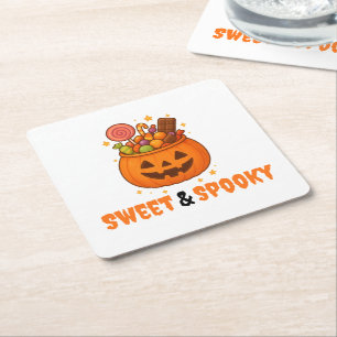 Pumpkin Bucket Full of Sweet - Halloween Square Paper Coaster