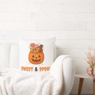 Pumpkin Bucket Full of Sweet - Halloween  Throw Pillow