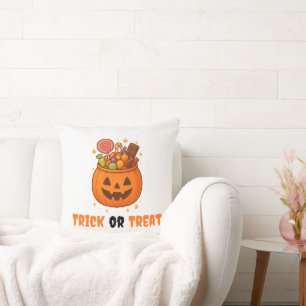 Pumpkin Bucket Full of Sweet - Halloween Throw Pillow
