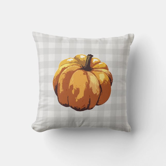 Pumpkin Buffalo Check Pattern Farmhouse Pillow (Front)
