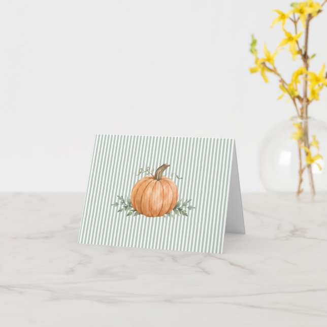Pumpkin Buffalo Check Pattern Green Stripe Card (Yellow Flower)