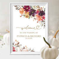 Pumpkin Burgundy Floral Fall Wedding Welcome