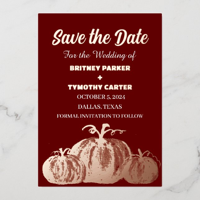 Pumpkin Burgundy Rose Gold Photo QR Code Wedding (Front)