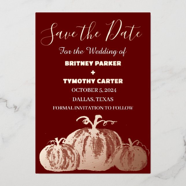 Pumpkin Burgundy Rose Gold Photo QR Code Wedding (Front)