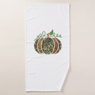 Pumpkin Camo Leopard Print Thanksgiving It's Fall  Bath Towel