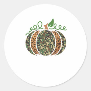 Pumpkin Camo Leopard Print Thanksgiving It's Fall Classic Round Sticker
