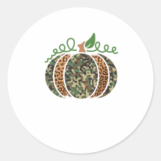 Pumpkin Camo Leopard Print Thanksgiving It's Fall  Classic Round Sticker (Front)