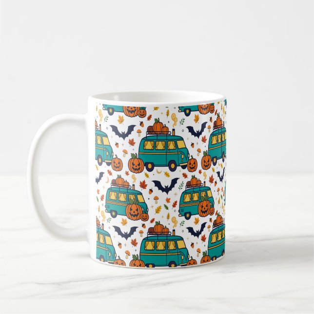 Pumpkin Camper Van Fall Halloween Pattern Coffee Mug (Left)