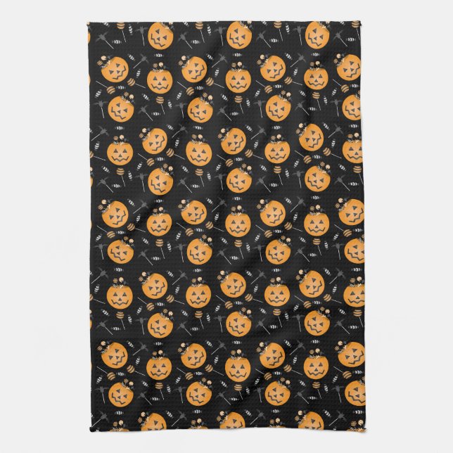 Pumpkin Candy Bucket Trick Or Treat Orange Black Kitchen Towel (Vertical)