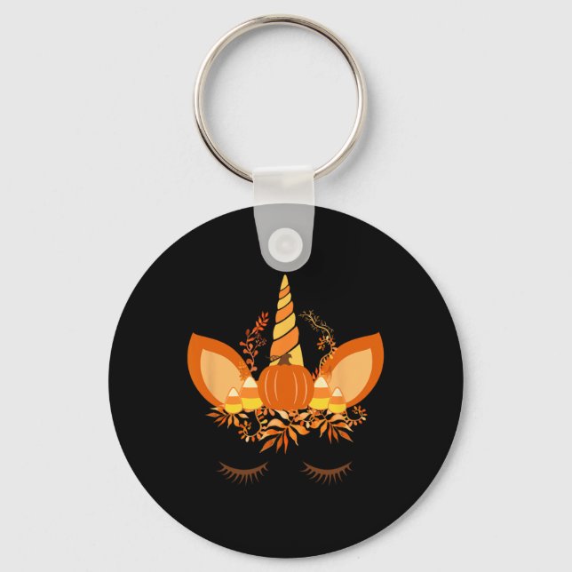 Pumpkin Candy Corn - Autumn Fall Themed Unicorn  Keychain (Front)