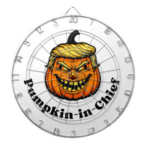 Pumpkin Caricature Resembling Donald Trump with “P Dartboard
