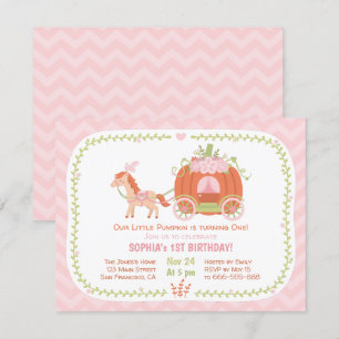 Pumpkin Carriage First Birthday Party Invitations
