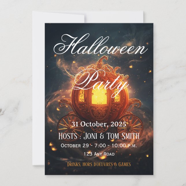 Pumpkin Carriage Invitation | Elegant Halloween  (Front)