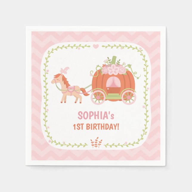 Pumpkin Carriage Princess Birthday Party Supplies Napkin (Front)