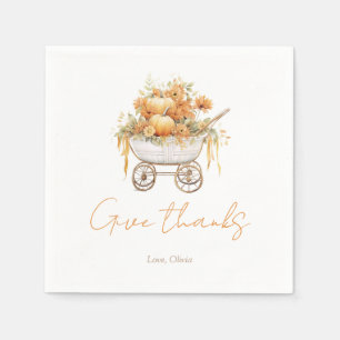 Pumpkin Carriage Watercolor Fall Baby Shower  Napkin