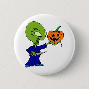 Pumpkin Carving Alien 2 Inch Round Button