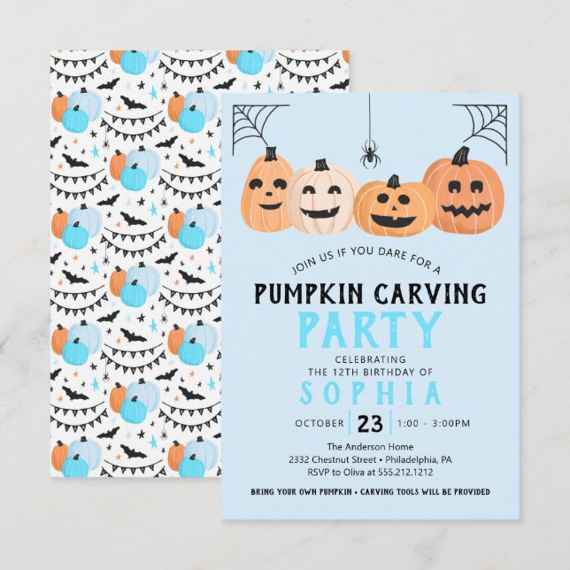 Pumpkin Carving Birthday Party Halloween Invitation (Front/Back)