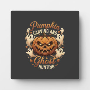Pumpkin Carving Ghost Hunting Halloween Scary Flyi Plaque
