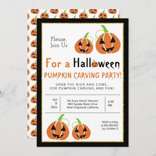 Pumpkin carving Halloween party Invitation (Front/Back)