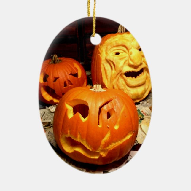 Pumpkin Carving I Ceramic Ornament (Back)