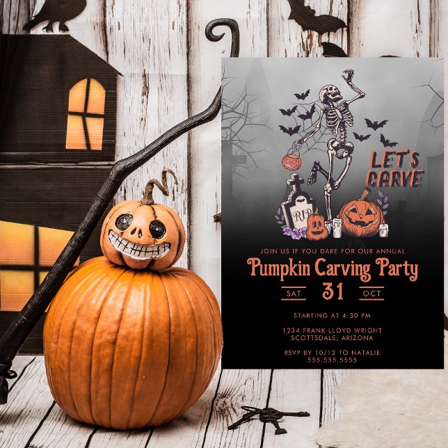 Pumpkin Carving Party Custom Skeleton Halloween  Invitation (Creator Uploaded)