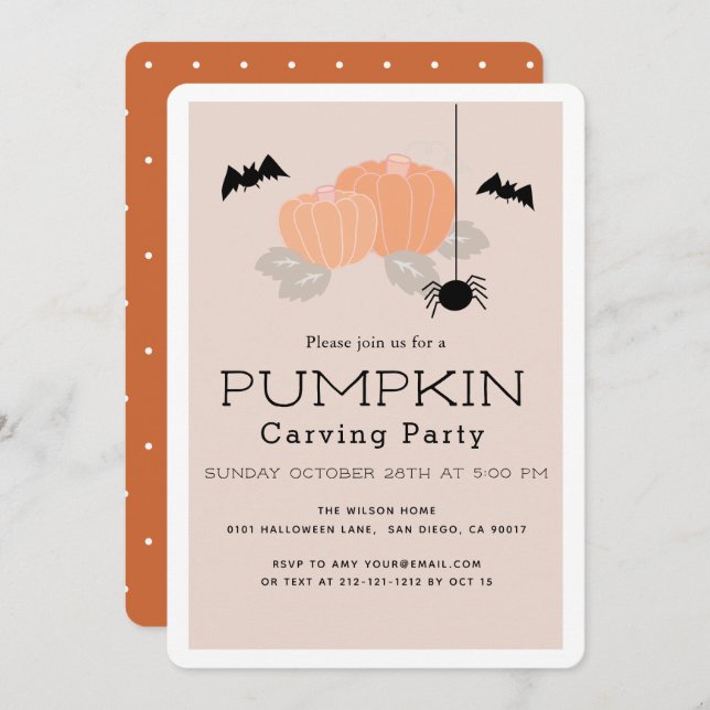 Pumpkin Carving Party Halloween Beige Invitation (Front/Back)