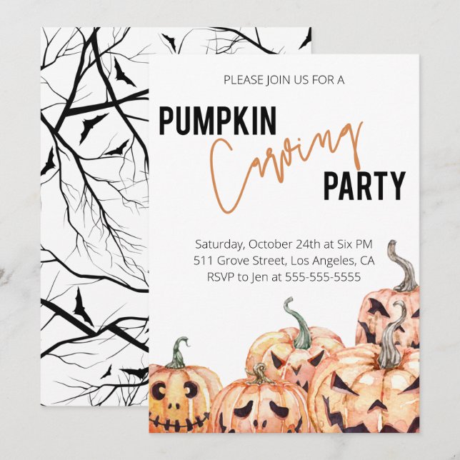 Pumpkin Carving Party Invitation - Halloween (Front/Back)
