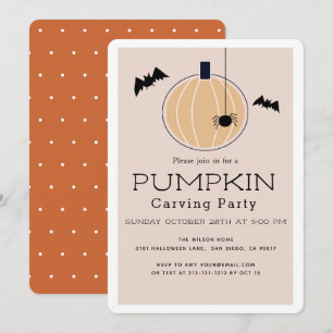 Pumpkin Carving Party Modern Beige Halloween Invitation