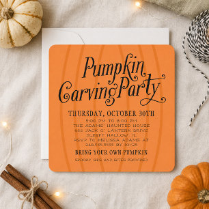 Pumpkin Carving Party Orange Autumn Halloween Invitation