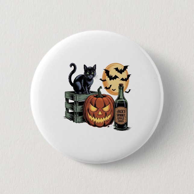 Pumpkin Cat Beer Halloween 2 Inch Round Button (Front)