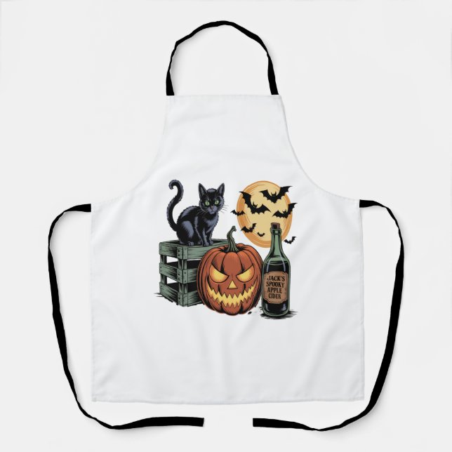 Pumpkin Cat Beer Halloween Apron (Front)